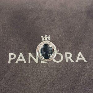 Pandora Sterling Silver Blue Sparkling Crown O Charm With Clear CZ Charm Bead